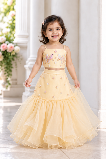 Designer Handwork Parrot Top with Fish Cut skirt & Dupatta