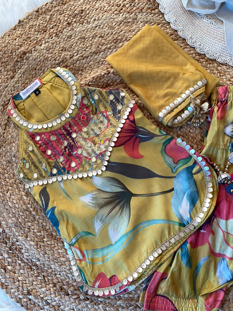 Pure Muslin Mirror Handwork Sequins 3pc set in 2 Colours