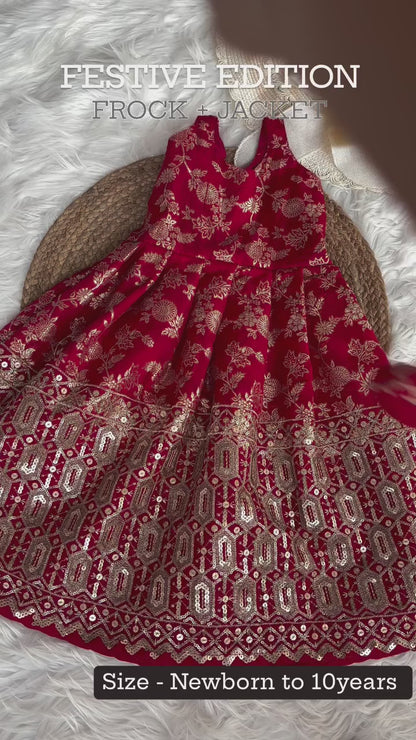 Red Banarasi Jacket Frock