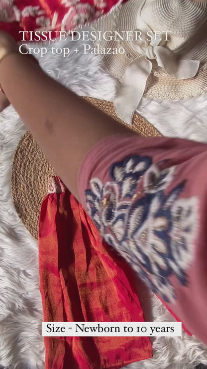 Tissue Embroidery Crop Top with Pants