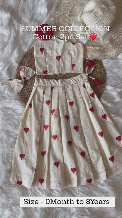 White Red Heart Cotton Lehenga